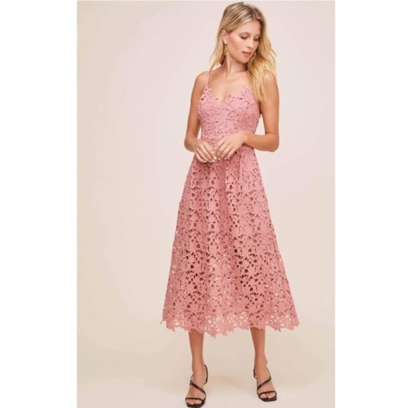 Astr Dresses & Skirts - ASTR Dress Midi Pink Crochet Lace Sleeveless
